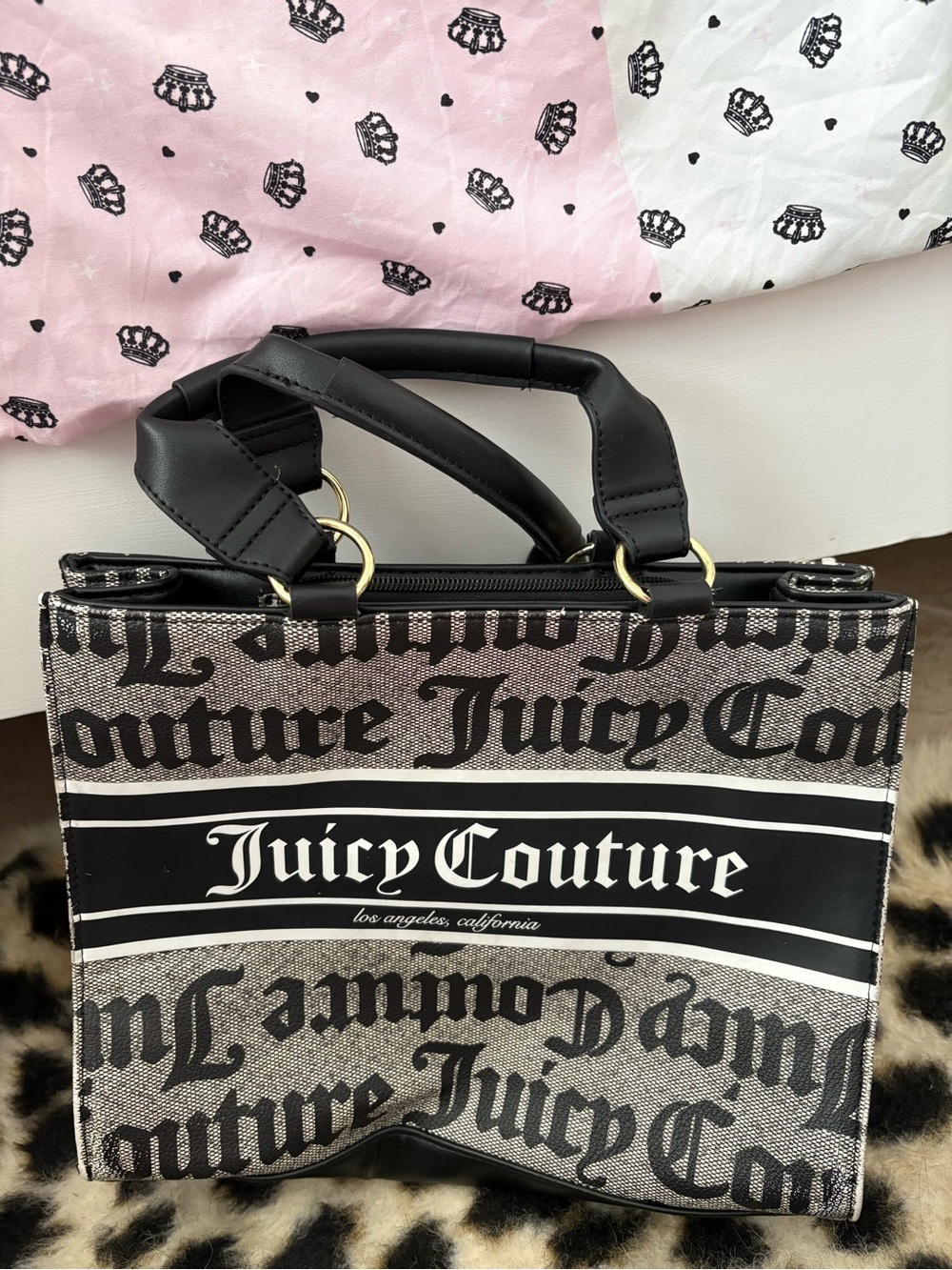 Juicy Couture Black and Gray Logo Satchel